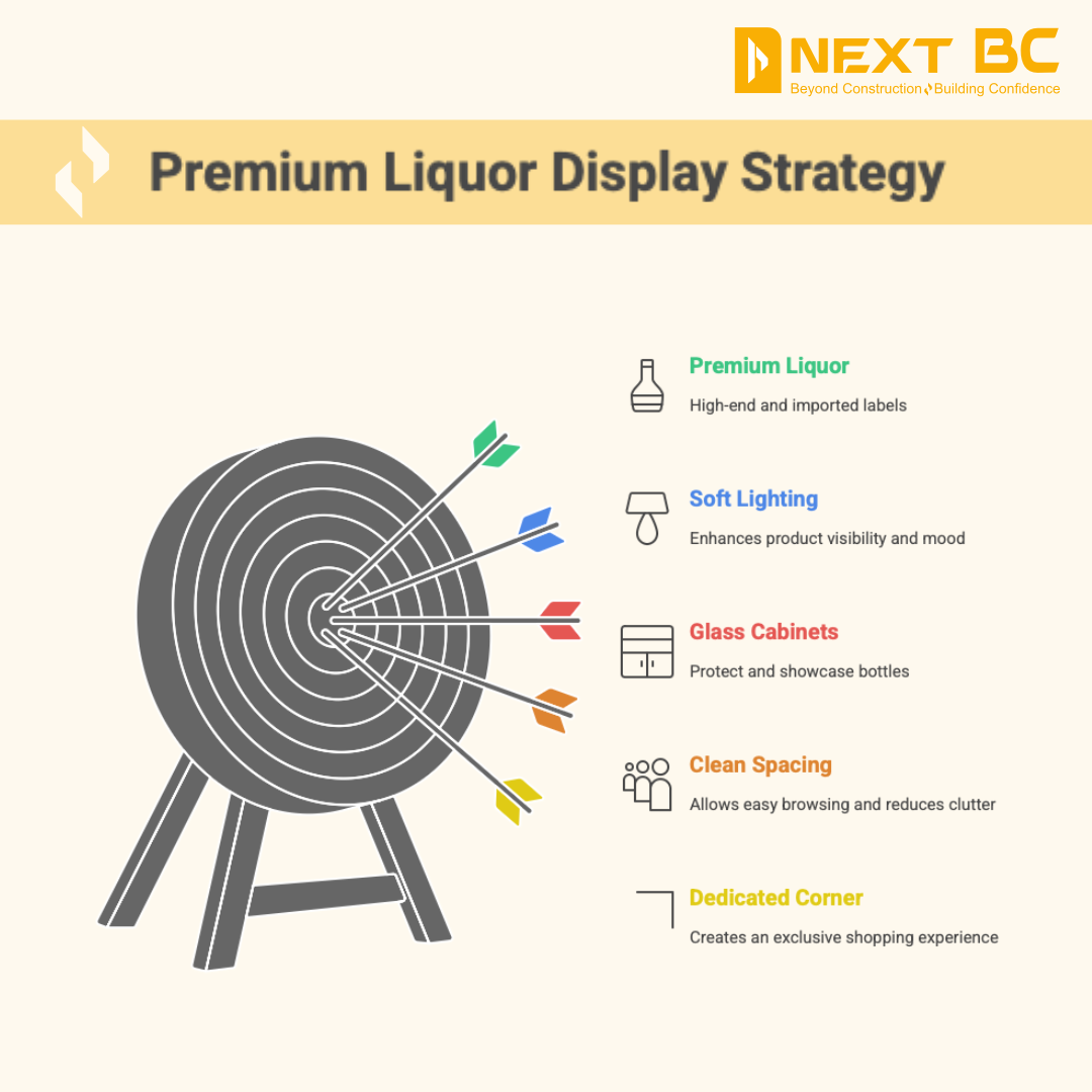 Premium liquor display strategy graphic